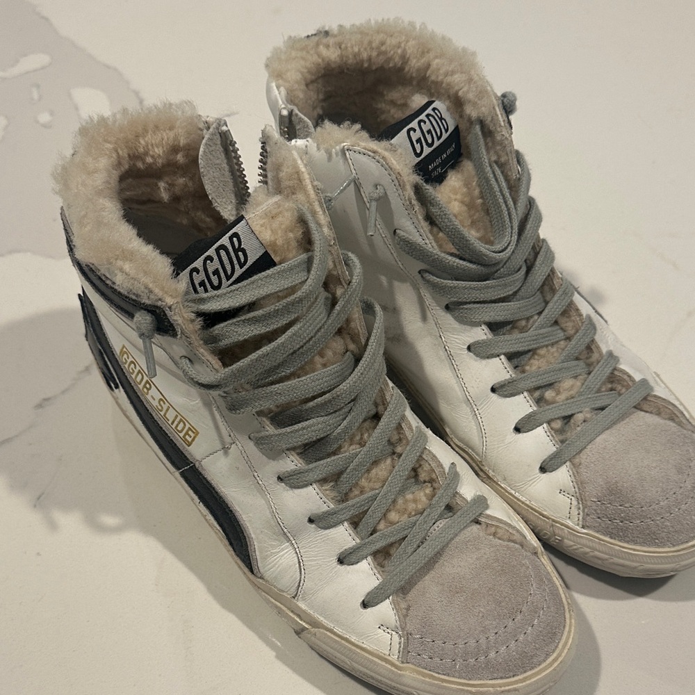 Golden Goose White and Gray High-Top Sneakers